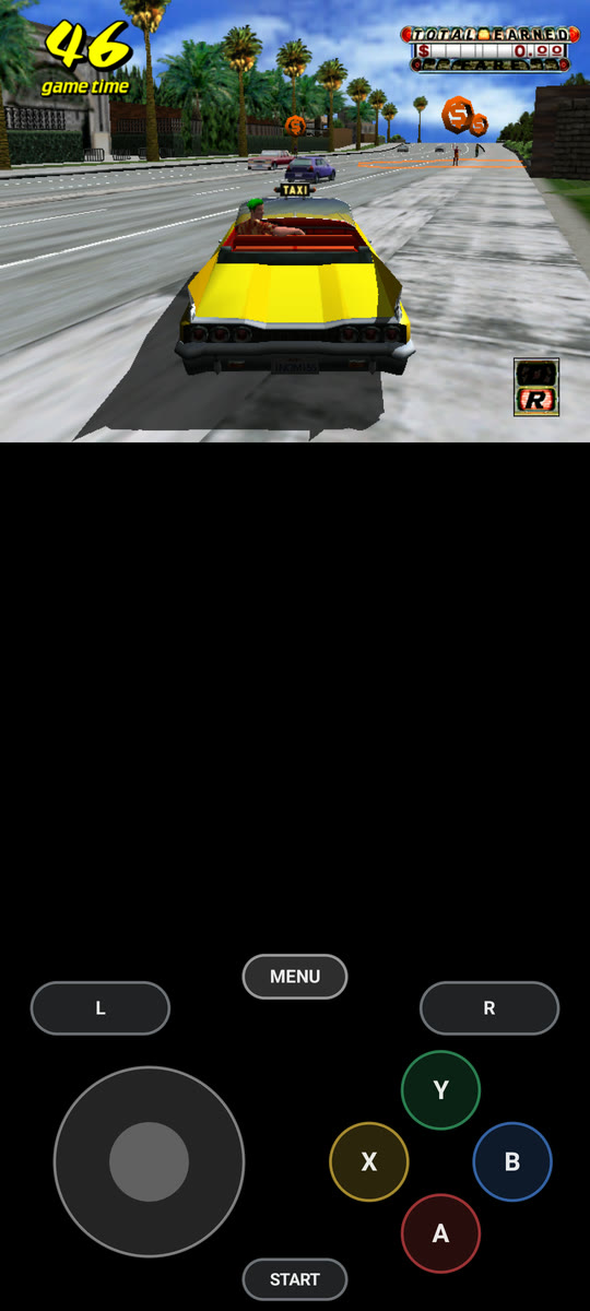 A Dreamcast game playing on a phone, with touch controls underneath.